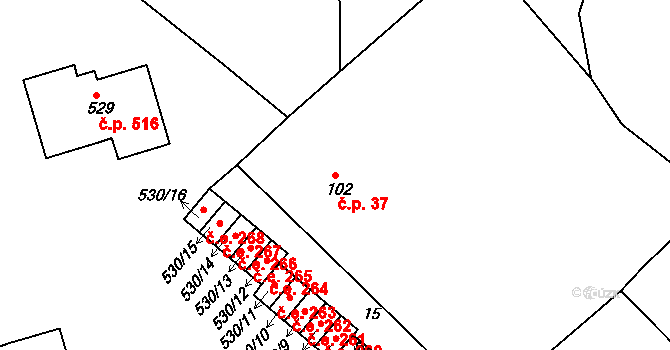 Bohosudov 37, Krupka na parcele st. 102 v KÚ Bohosudov, Katastrální mapa