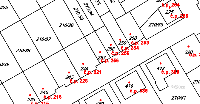 Stařeč 256 na parcele st. 257 v KÚ Stařeč, Katastrální mapa