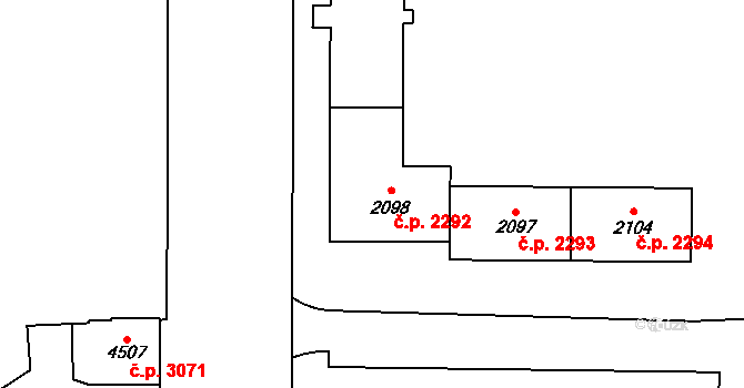 Břeclav 2292 na parcele st. 2098 v KÚ Břeclav, Katastrální mapa