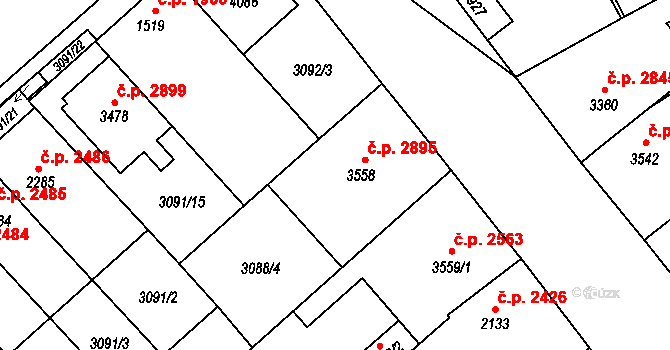Břeclav 2895 na parcele st. 3558 v KÚ Břeclav, Katastrální mapa