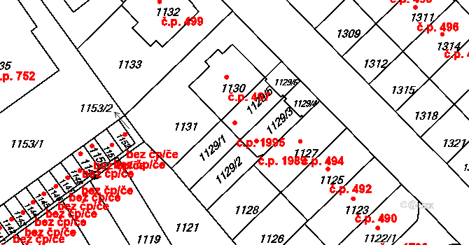 Černá Pole 1995, Brno na parcele st. 1129/5 v KÚ Černá Pole, Katastrální mapa