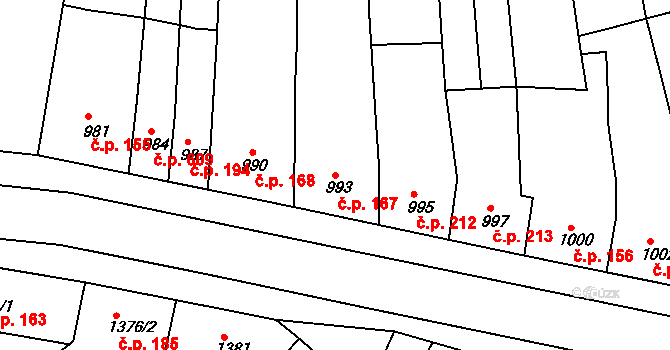Komín 167, Brno na parcele st. 993 v KÚ Komín, Katastrální mapa