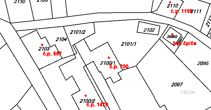 Smržovka 700 na parcele st. 2100/1 v KÚ Smržovka, Katastrální mapa