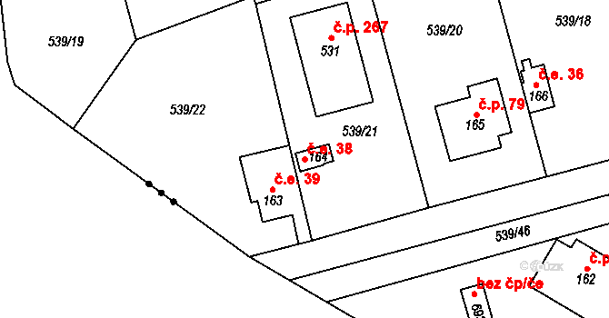 Horoušánky 38, Horoušany na parcele st. 164 v KÚ Horoušany, Katastrální mapa