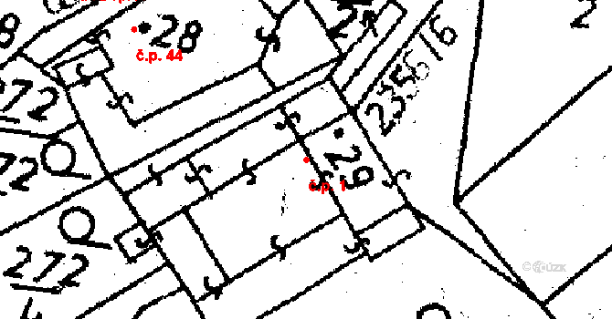 Těmice 1 na parcele st. 29 v KÚ Těmice u Kamenice nad Lipou, Katastrální mapa