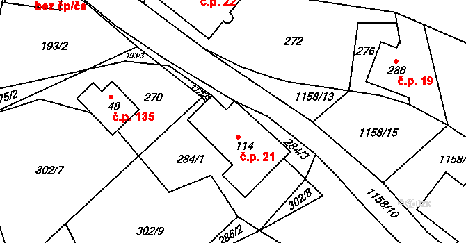 Cínovec 21, Dubí na parcele st. 114 v KÚ Cínovec, Katastrální mapa