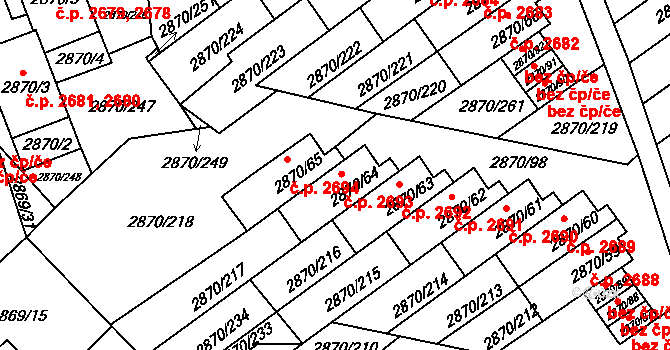 Teplice 2693 na parcele st. 2870/64 v KÚ Teplice, Katastrální mapa