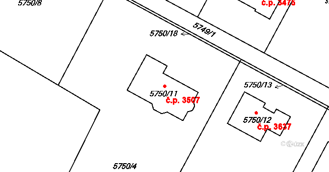 Frýdek 3507, Frýdek-Místek na parcele st. 5750/11 v KÚ Frýdek, Katastrální mapa
