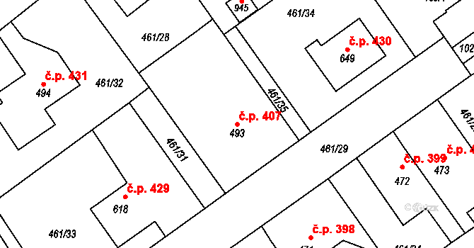 Borohrádek 407 na parcele st. 493 v KÚ Borohrádek, Katastrální mapa