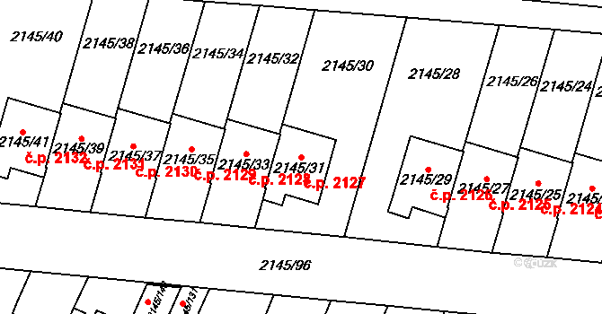 Horní Počernice 2127, Praha na parcele st. 2145/31 v KÚ Horní Počernice, Katastrální mapa