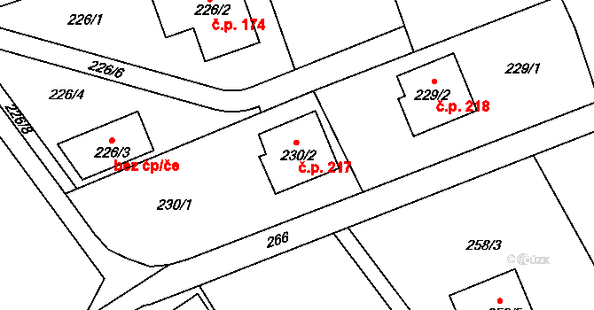 Lipence 217, Praha na parcele st. 230/2 v KÚ Lipence, Katastrální mapa