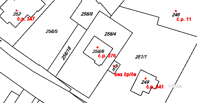Satalice 376, Praha 14 na parcele st. 256/6 v KÚ Satalice, Katastrální mapa