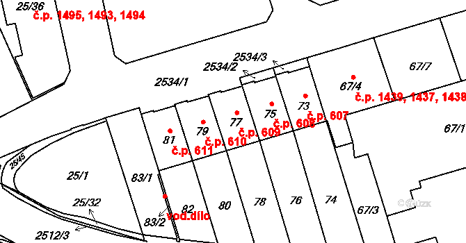 Radotín 609, Praha na parcele st. 77 v KÚ Radotín, Katastrální mapa