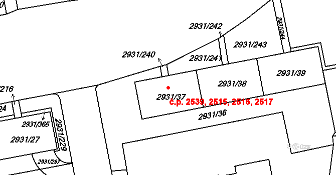 Žižkov 2515,2516,2517,2539, Praha na parcele st. 2931/40 v KÚ Žižkov, Katastrální mapa