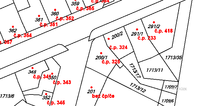 Lomnice nad Lužnicí 325 na parcele st. 200/1 v KÚ Lomnice nad Lužnicí, Katastrální mapa
