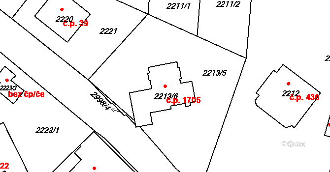 Braník 1705, Praha na parcele st. 2213/6 v KÚ Braník, Katastrální mapa