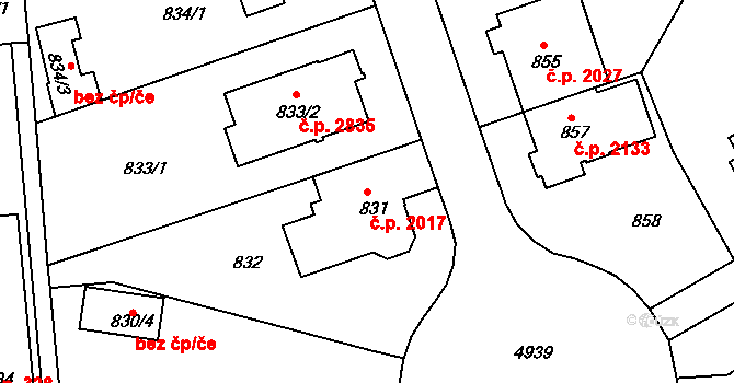 Smíchov 2017, Praha na parcele st. 831 v KÚ Smíchov, Katastrální mapa