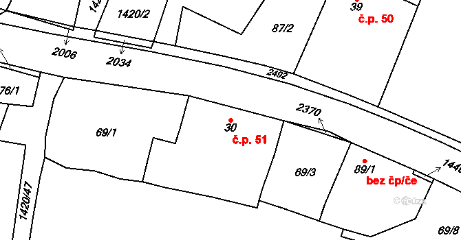 Valtínov 51, Kunžak na parcele st. 30 v KÚ Valtínov, Katastrální mapa