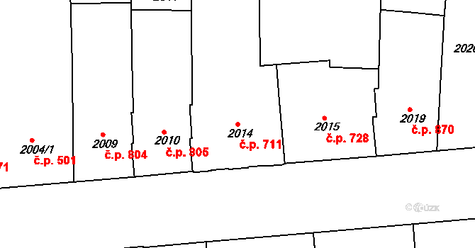 Holešovice 711, Praha na parcele st. 2014 v KÚ Holešovice, Katastrální mapa