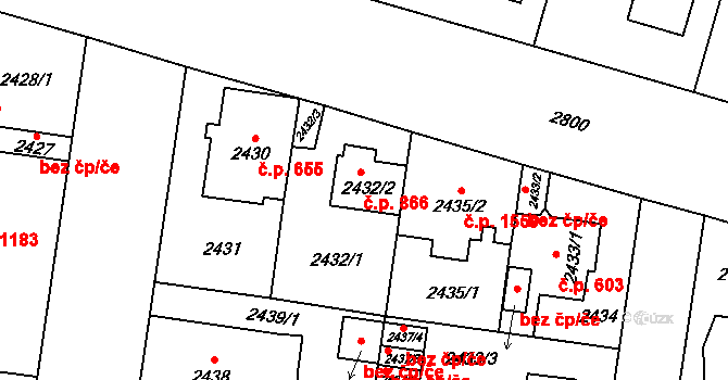 Kyje 866, Praha na parcele st. 2432/2 v KÚ Kyje, Katastrální mapa
