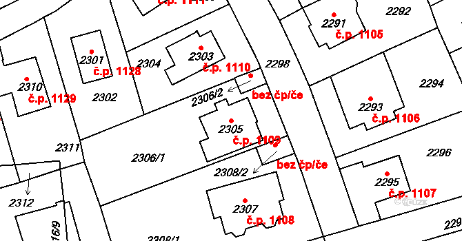Vršovice 1109, Praha na parcele st. 2305 v KÚ Vršovice, Katastrální mapa