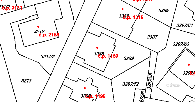 Strašnice 1159, Praha na parcele st. 3388 v KÚ Strašnice, Katastrální mapa