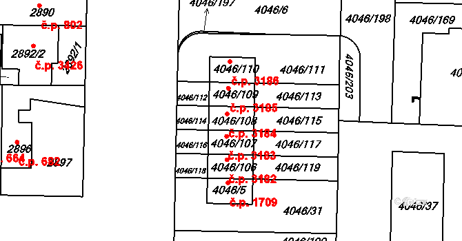 Strašnice 3184, Praha na parcele st. 4046/108 v KÚ Strašnice, Katastrální mapa