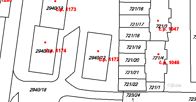 Sedlčany 1172 na parcele st. 2940/12 v KÚ Sedlčany, Katastrální mapa