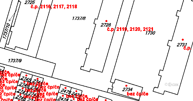Dvůr Králové nad Labem 2119,2120,2121 na parcele st. 2728 v KÚ Dvůr Králové nad Labem, Katastrální mapa