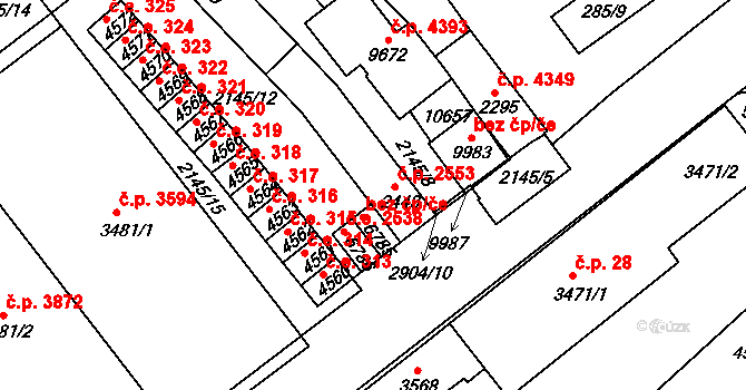 Hodonín 2553 na parcele st. 2443 v KÚ Hodonín, Katastrální mapa