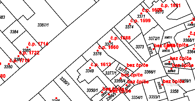 Chomutov 1660 na parcele st. 3376 v KÚ Chomutov I, Katastrální mapa