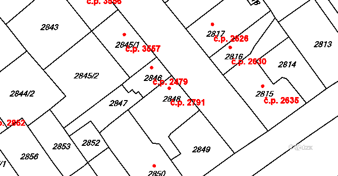 Chomutov 2791 na parcele st. 2848 v KÚ Chomutov II, Katastrální mapa