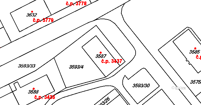 Chomutov 3437 na parcele st. 3587 v KÚ Chomutov I, Katastrální mapa