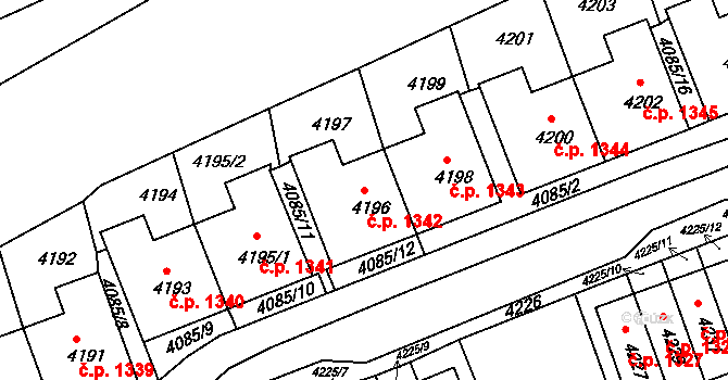 Jirkov 1342 na parcele st. 4196 v KÚ Jirkov, Katastrální mapa