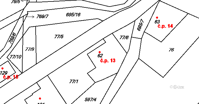 Dolní Vítkov 13, Chrastava na parcele st. 62 v KÚ Dolní Vítkov, Katastrální mapa