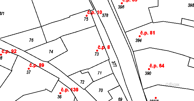 Sivice 8 na parcele st. 73 v KÚ Sivice, Katastrální mapa