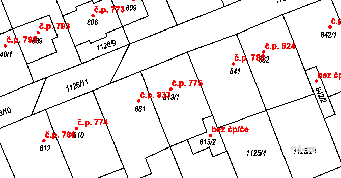 Ivančice 775 na parcele st. 813/1 v KÚ Ivančice, Katastrální mapa