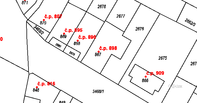 Rosice 898 na parcele st. 867 v KÚ Rosice u Brna, Katastrální mapa