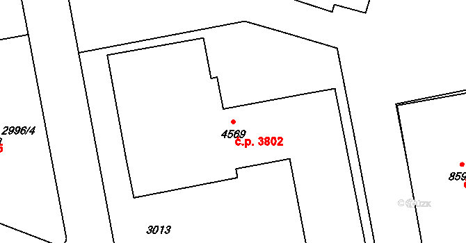 Zlín 3802 na parcele st. 4569 v KÚ Zlín, Katastrální mapa