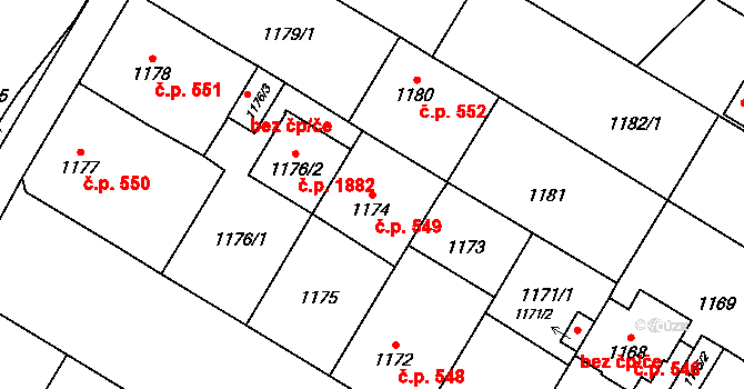 České Budějovice 7 549, České Budějovice na parcele st. 1174 v KÚ České Budějovice 7, Katastrální mapa