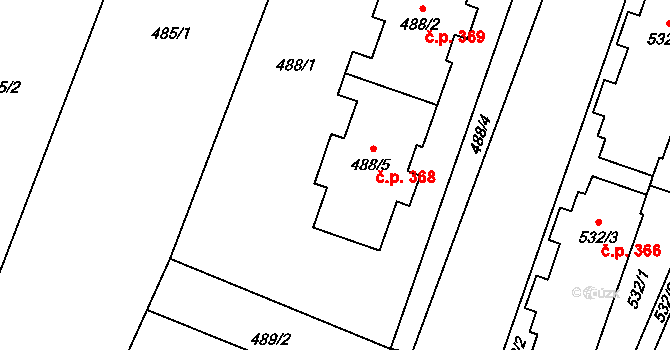 Šanov 368 na parcele st. 488/5 v KÚ Šanov nad Jevišovkou, Katastrální mapa