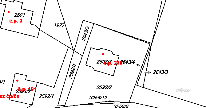 Lhota Samoty 236, Planá nad Lužnicí na parcele st. 2592/3 v KÚ Planá nad Lužnicí, Katastrální mapa