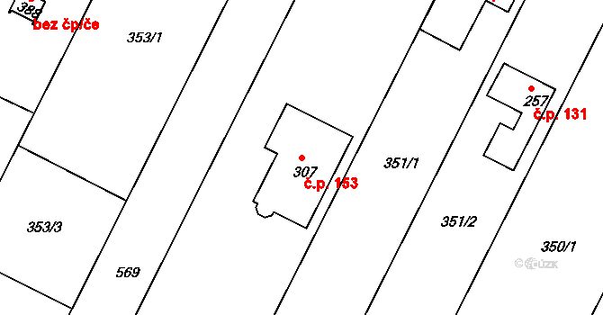 Trávník 153, Kroměříž na parcele st. 307 v KÚ Trávník, Katastrální mapa