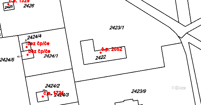 Bolevec 2052, Plzeň na parcele st. 2422 v KÚ Bolevec, Katastrální mapa