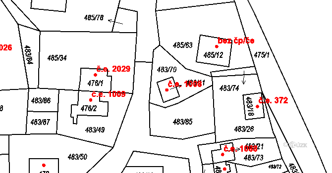 Kovářov 1008, Frymburk na parcele st. 483/11 v KÚ Frymburk, Katastrální mapa