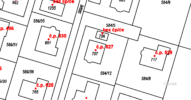 Líbeznice 527 na parcele st. 707 v KÚ Líbeznice, Katastrální mapa