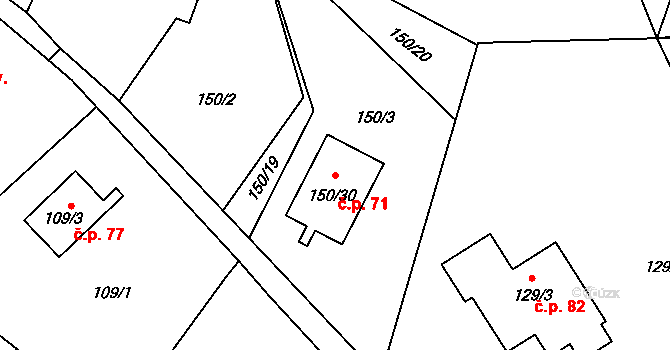 Orlov 71, Příbram na parcele st. 150/30 v KÚ Orlov, Katastrální mapa