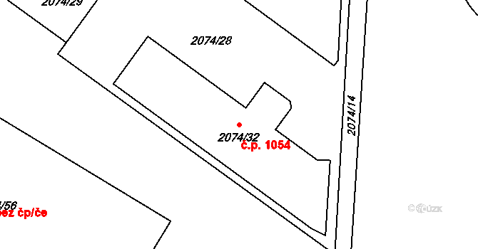 Třemošná 1054 na parcele st. 2074/32 v KÚ Třemošná, Katastrální mapa
