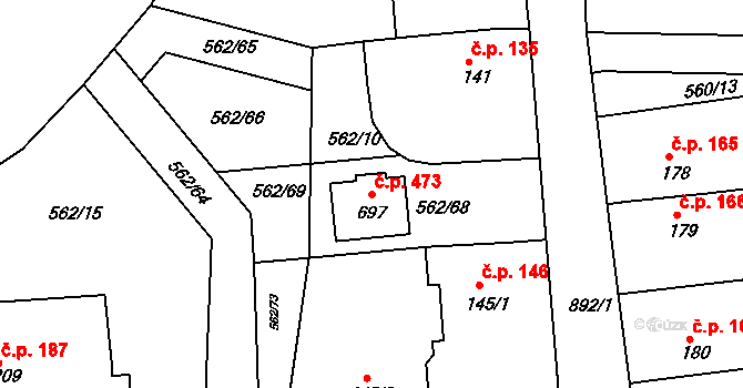 Předměřice nad Labem 473 na parcele st. 697 v KÚ Předměřice nad Labem, Katastrální mapa