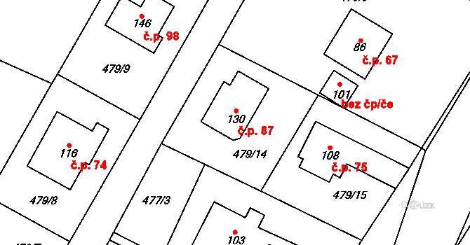 Strašnov 87 na parcele st. 130 v KÚ Strašnov, Katastrální mapa